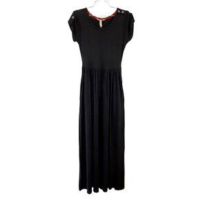 Matilda Jane Womens Night Owl A Line Maxi Dress Black Short Sleeve Pocket Small